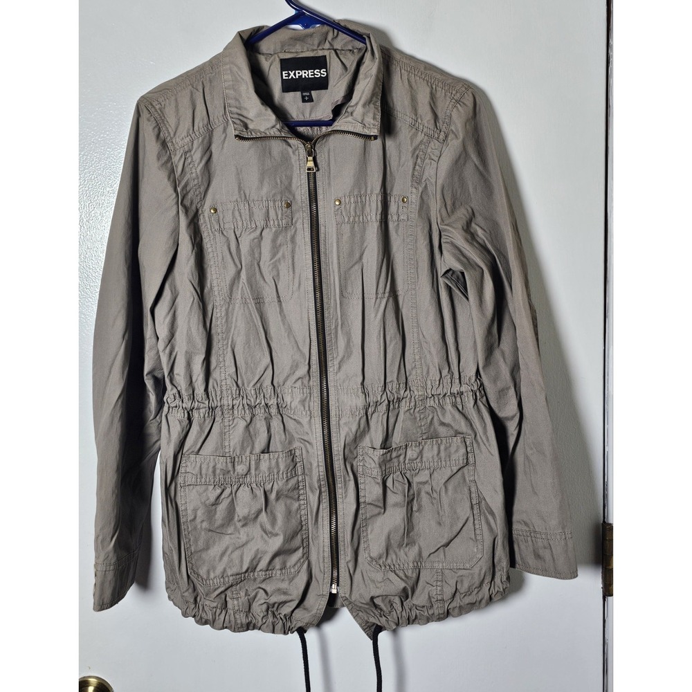 Express Gray Utility Cargo Jacket Women's Size S Military Style Zip Front
